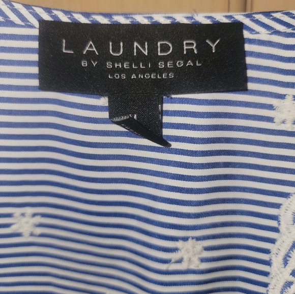 Misses sz M Laundry by Shelli Segal Blue white embroidered Dress Tie Belt - Picture 4 of 10